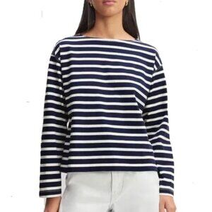 NWOT Everlane 100% Organic Cotton The Modern Breton Striped Top S Black White